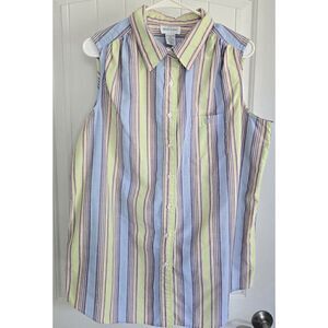 Willow Lane 18W Multi Color Cotton Blend Sleeveless Collar Button Shirt